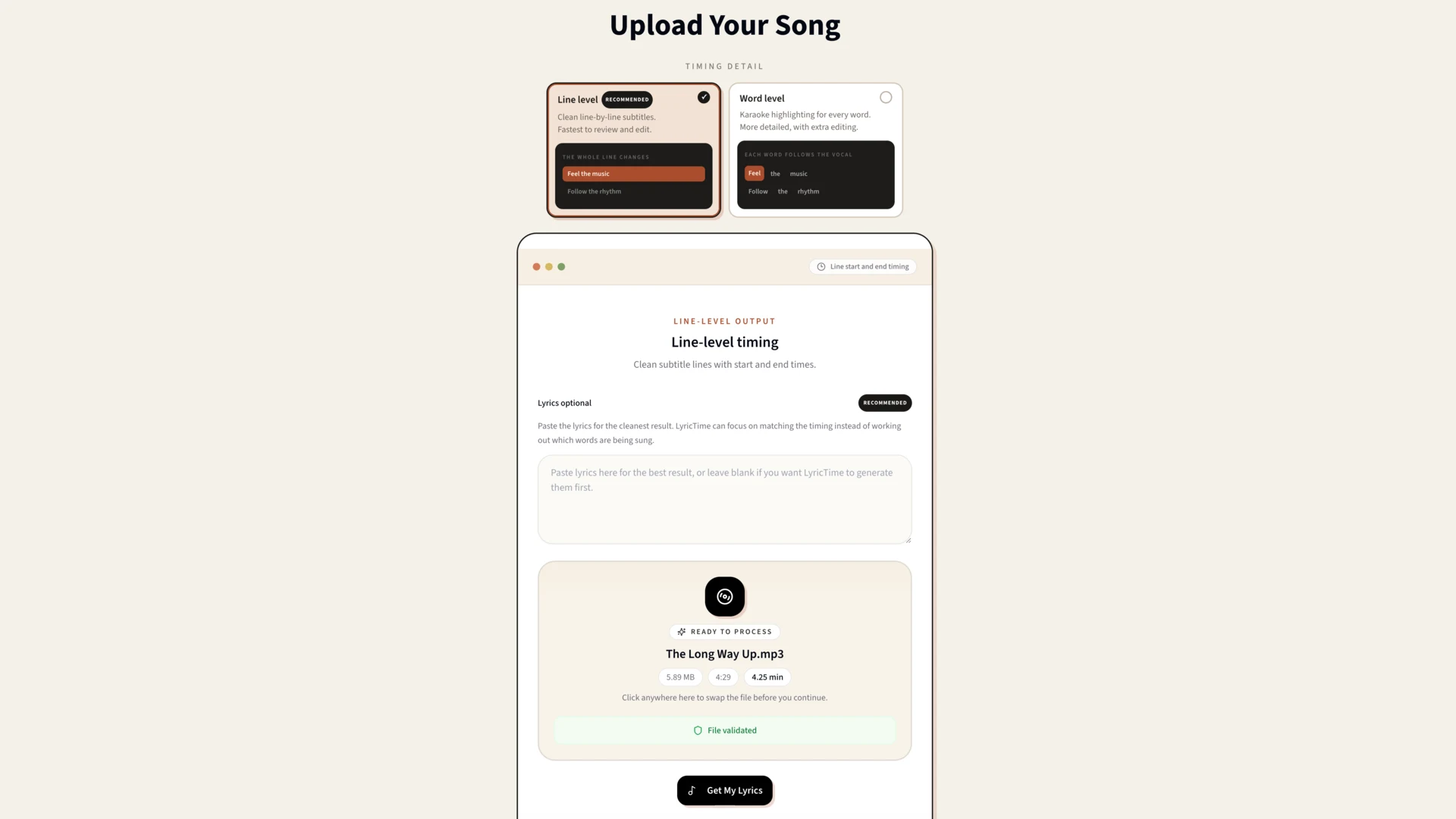 Uploading a Suno audio file to LyricTime