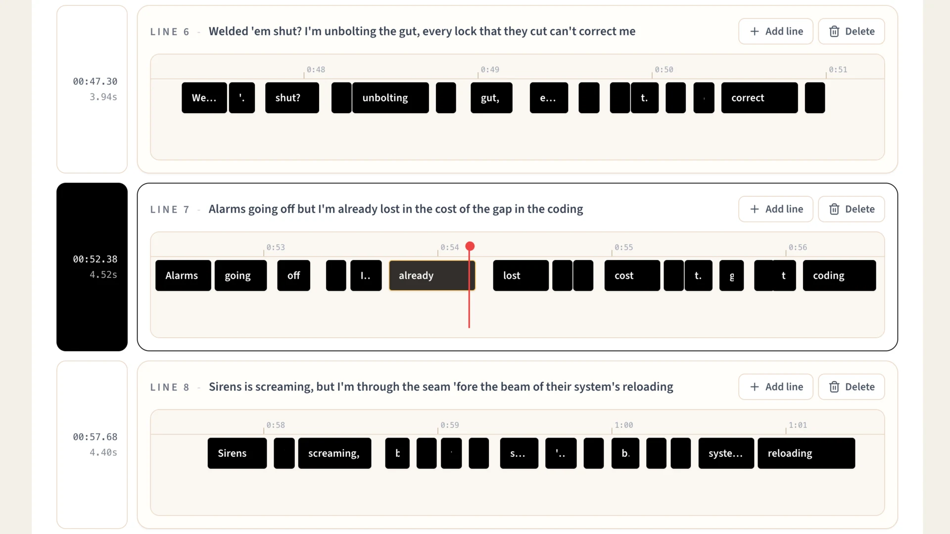 Fast rap lyrics reviewed in the LyricTime editor