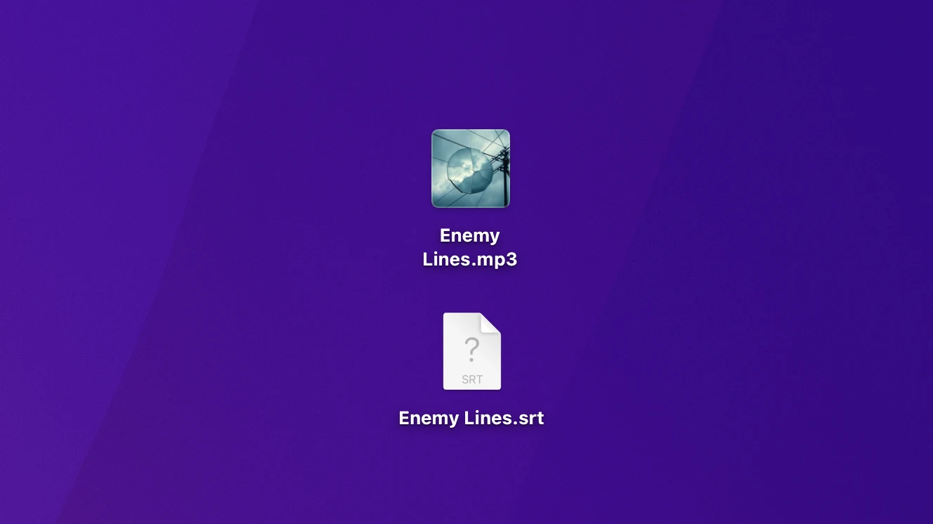 An exported SRT file on the desktop