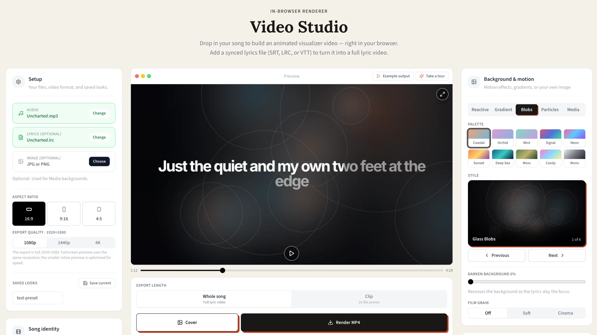 Styling controls for a lyric video